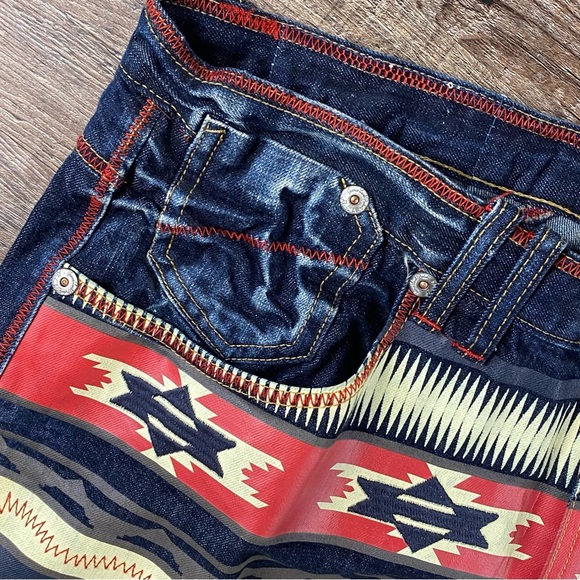 Akademiks Jeans Men 38x32 Aztec Baggy Y2K Dark Wash Embroidered Skater VTG Rare - Picture 4 of 14